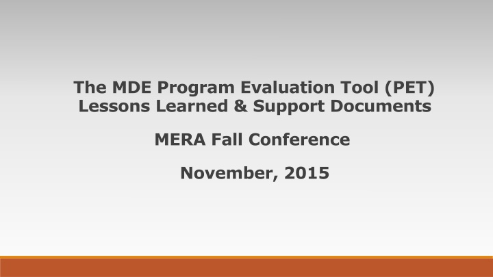 the mde program evaluation tool pet lessons n.w