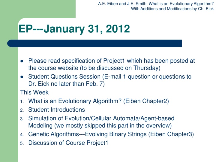a e eiben and j e smith what is an evolutionary n.w