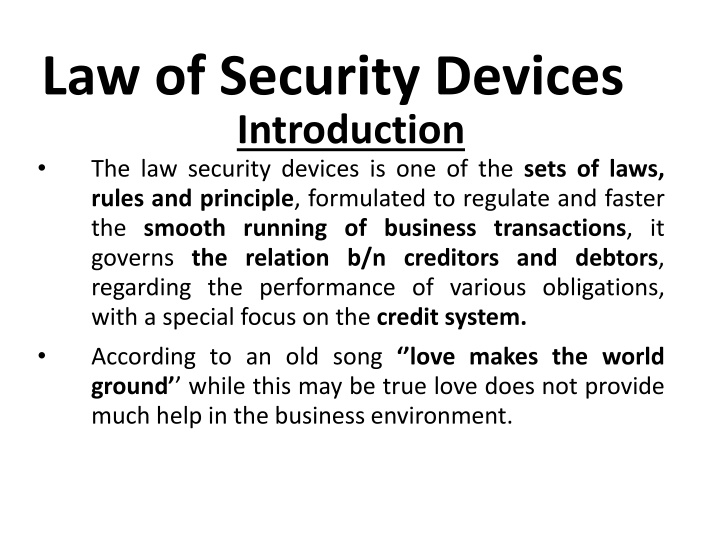 law of security devices introduction n.w