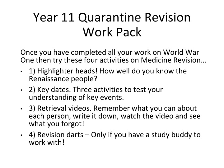 year 11 quarantine revision work pack n.w