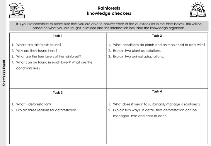 rainforests knowledge checkers n.w