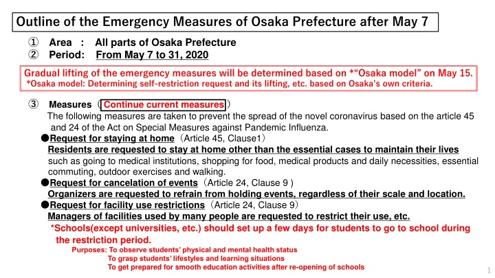 outline of the emergency measures of osaka n.w