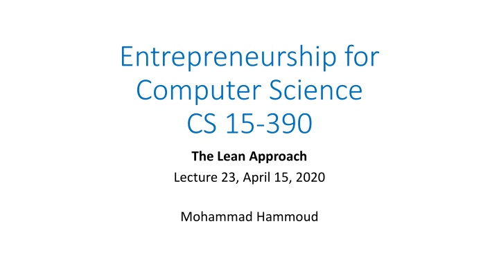 entrepreneurship for computer science cs 15 390 n.w