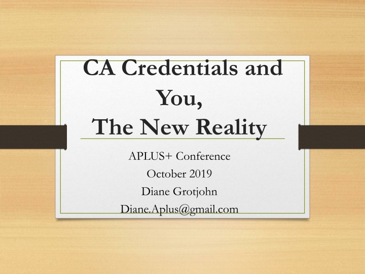 ca credentials and you the new reality n.w