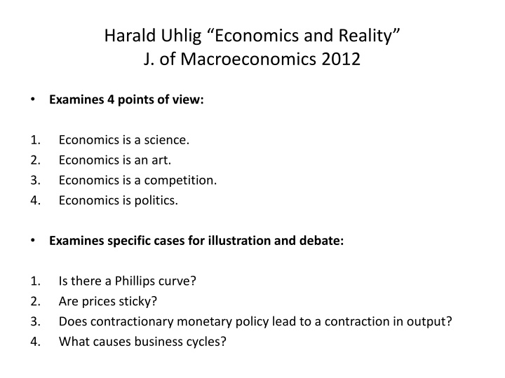 harald uhlig economics and reality n.w