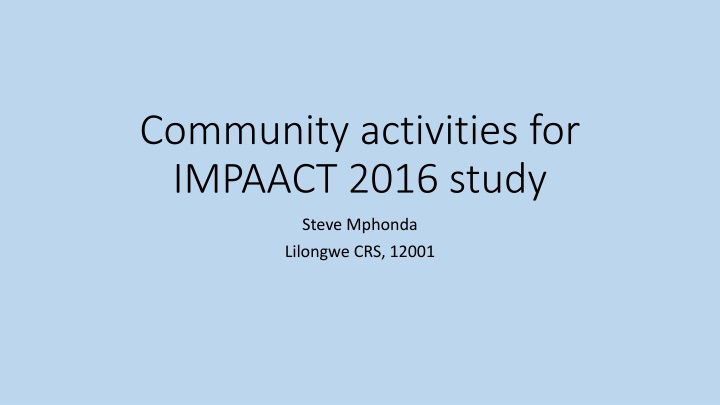 community activities for impaact 2016 study n.w