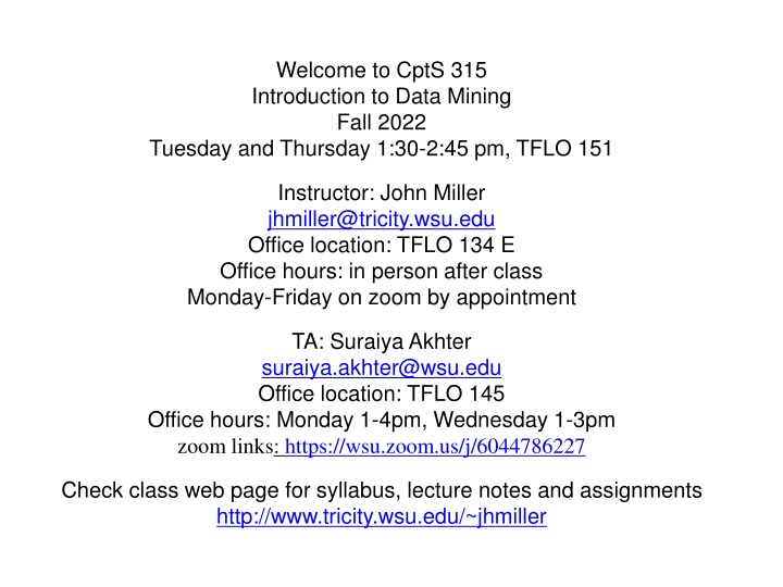 welcome to cpts 315 introduction to data mining n.w