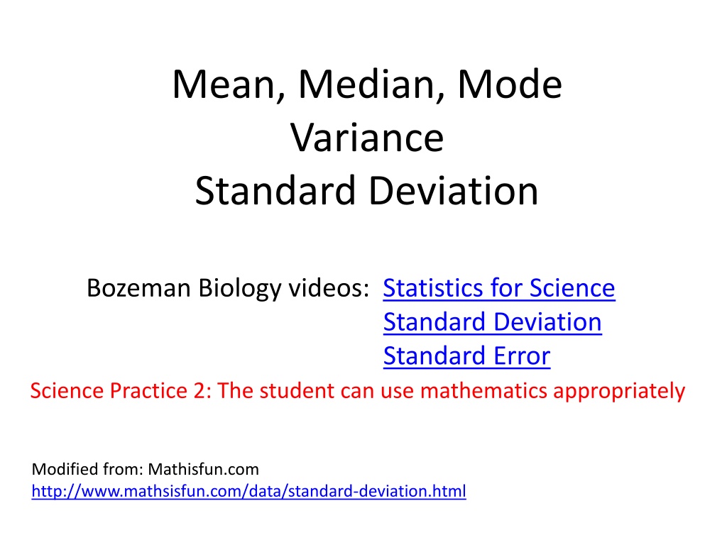 mean median mode variance standard deviation n.w