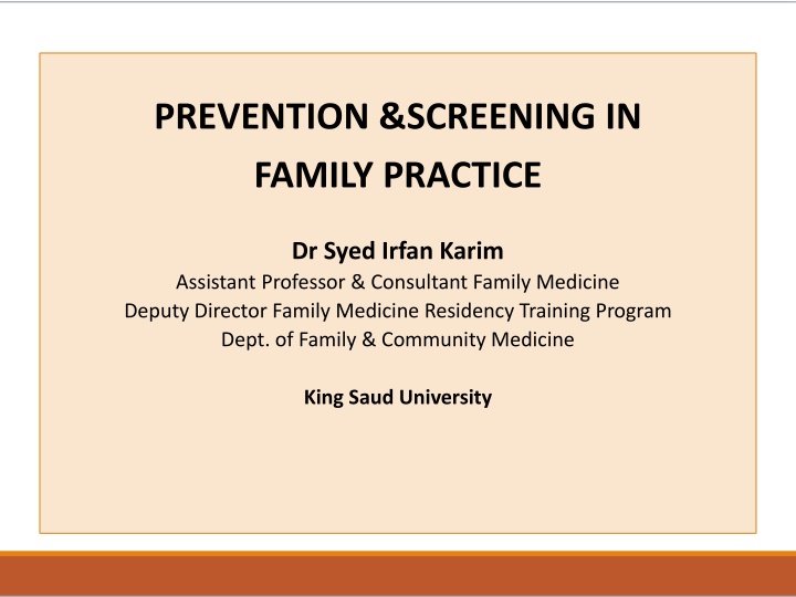 Prevention & Screening in Family Practice Overview
