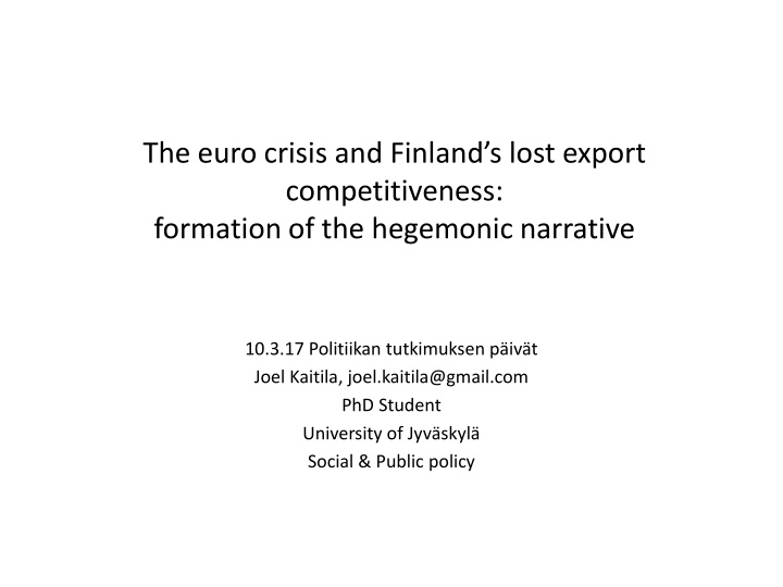 the euro crisis and finland s lost export n.w