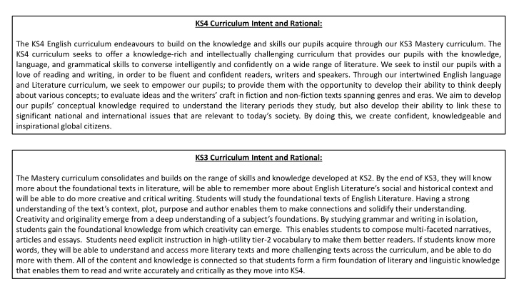 ks4 curriculum intent and rational n.w