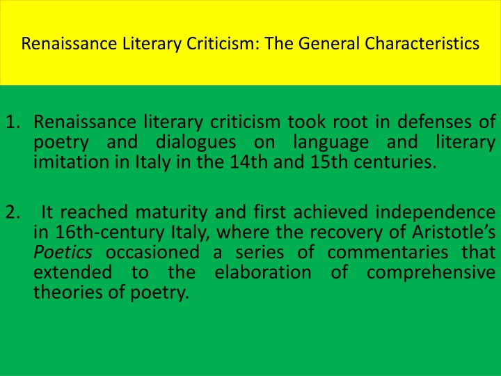 renaissance literary criticism the general n.w