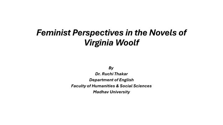feminist perspectives in the novels of virginia n.w