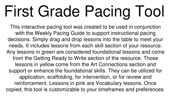 first grade pacing tool n.w