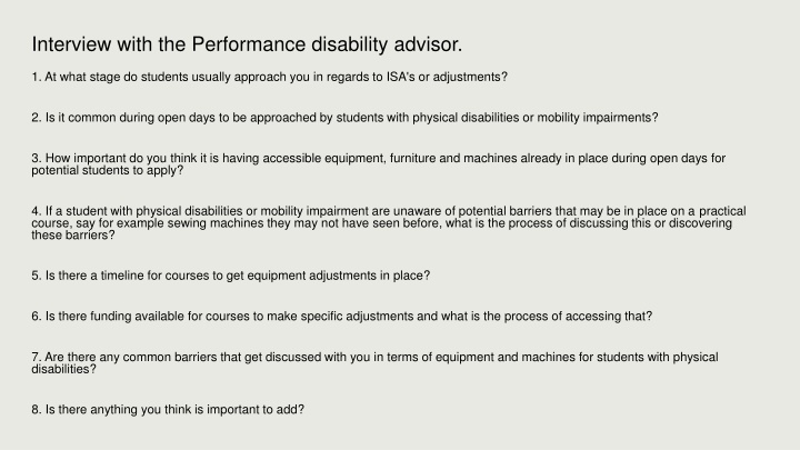 interview with the performance disability advisor n.w
