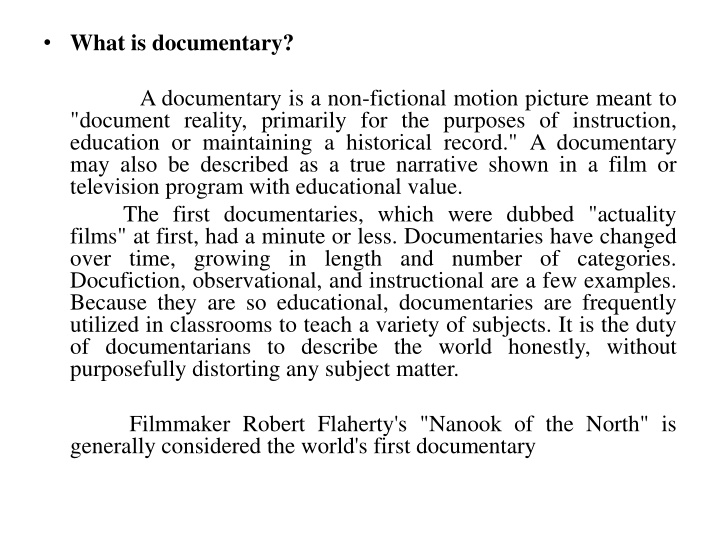 what is documentary n.w