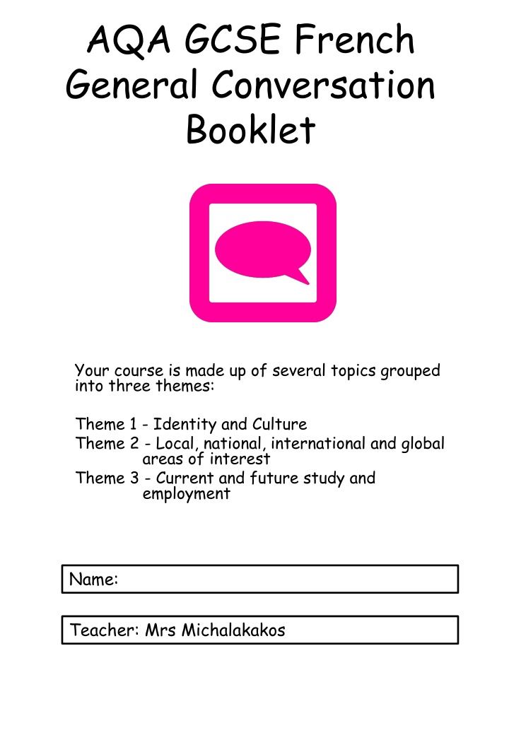 aqa gcse french general conversation booklet n.w