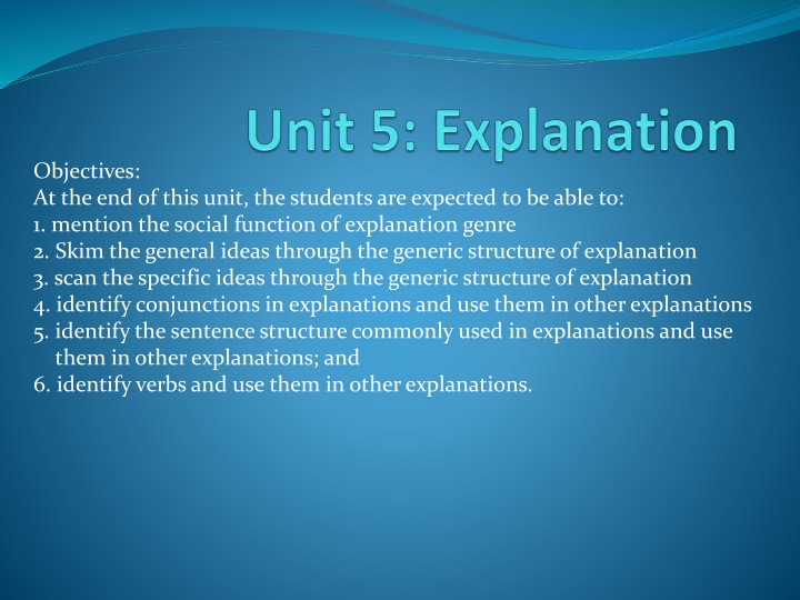 objectives at the end of this unit the students n.w