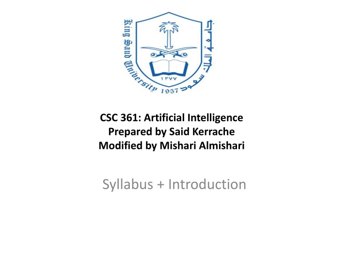 csc 361 artificial intelligence prepared by said n.w