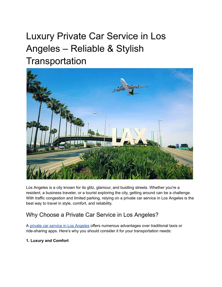 luxury private car service in los angeles n.w
