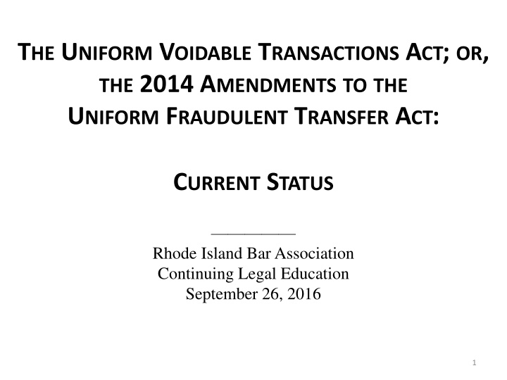 t he u niform v oidable t ransactions n.w