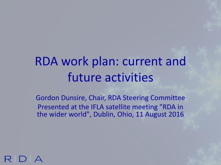 rda work plan current and future activities n.w