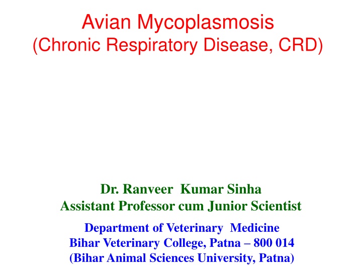 avian mycoplasmosis chronic respiratory disease n.w