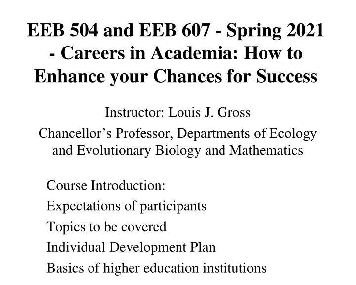 eeb 504 and eeb 607 spring 2021 careers n.w