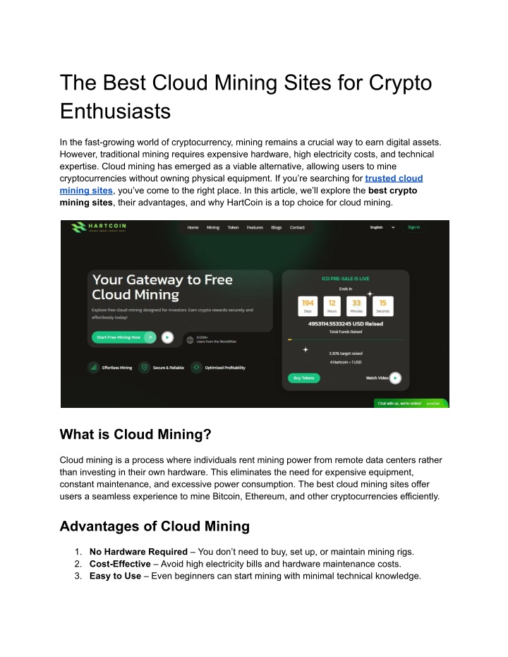 the best cloud mining sites for crypto enthusiasts n.w