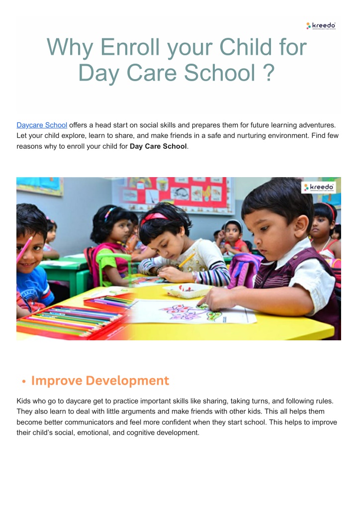 why enroll your child for day care school n.w