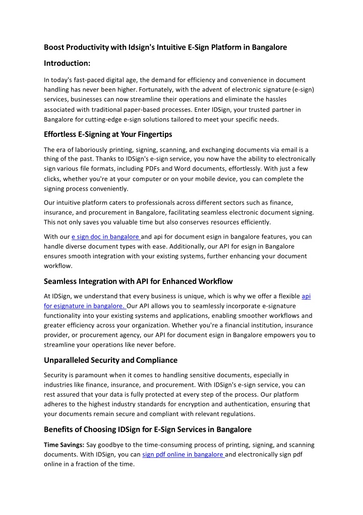 Boost Productivity with Idsign's Intuitive E-Sign Platform in Bangalore