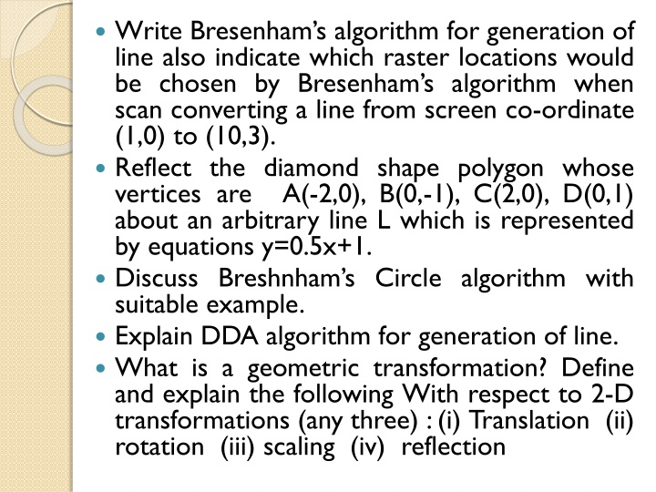 write bresenham s algorithm for generation n.w