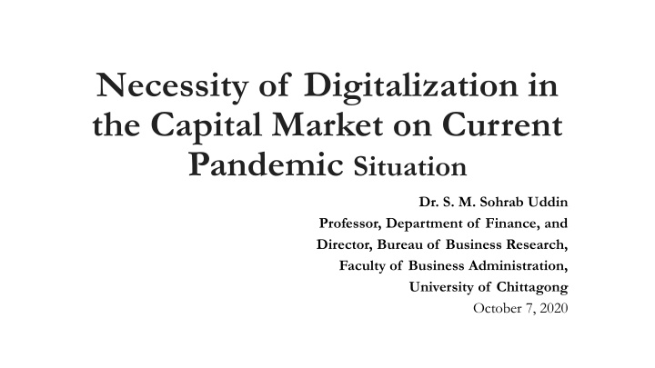 necessity of digitalization in the capital market n.w