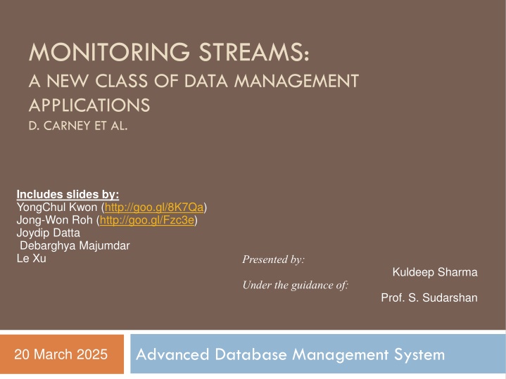 monitoring streams a new class of data management n.w