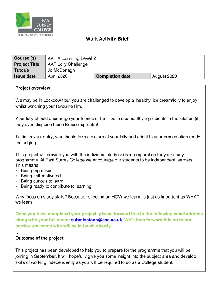 work activity brief n.w