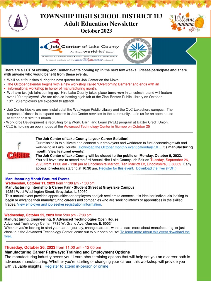 township high school district 113 adult education n.w