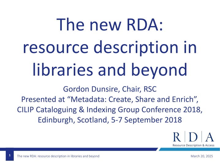 the new rda resource description in libraries n.w