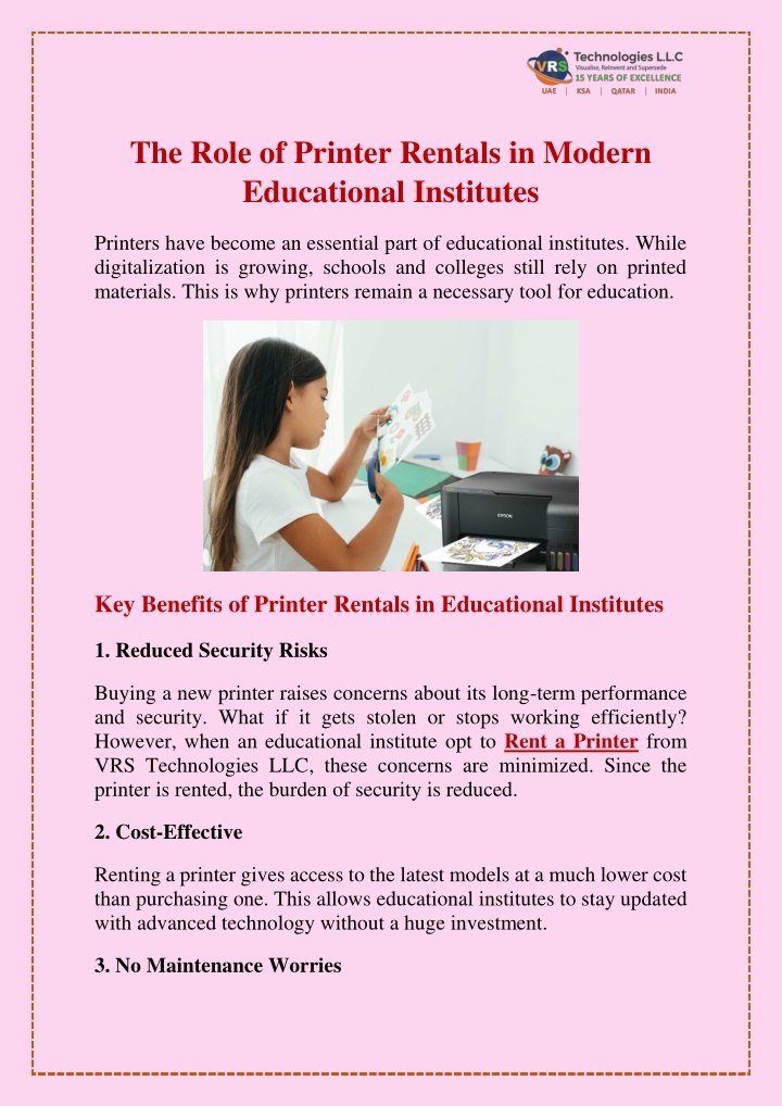 the role of printer rentals in modern educational n.w