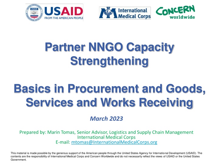 Partner NNGO Capacity Strengthening. Basics in Procurement and Goods,   Services and Works Receiving