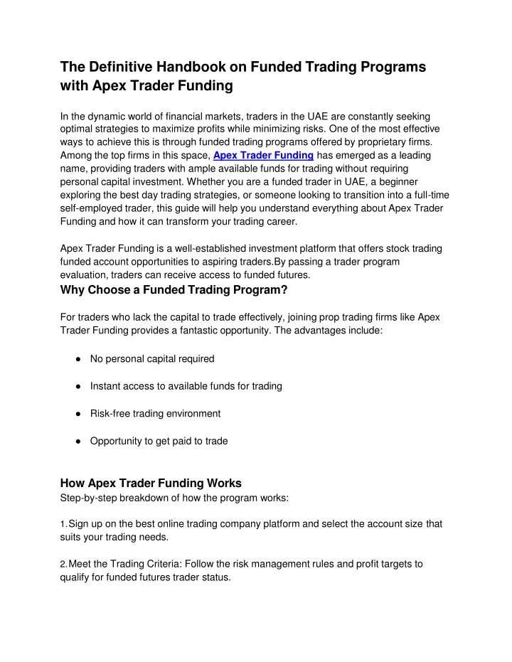 The Definitive Handbook on Funded Trading Programs with Apex Trader Funding