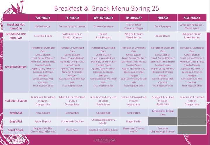 breakfast snack menu spring 25 n.w