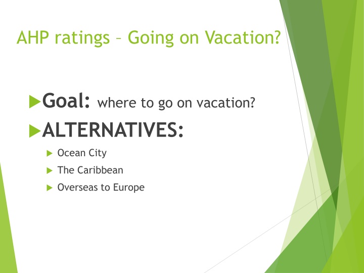 ahp ratings going on vacation n.w
