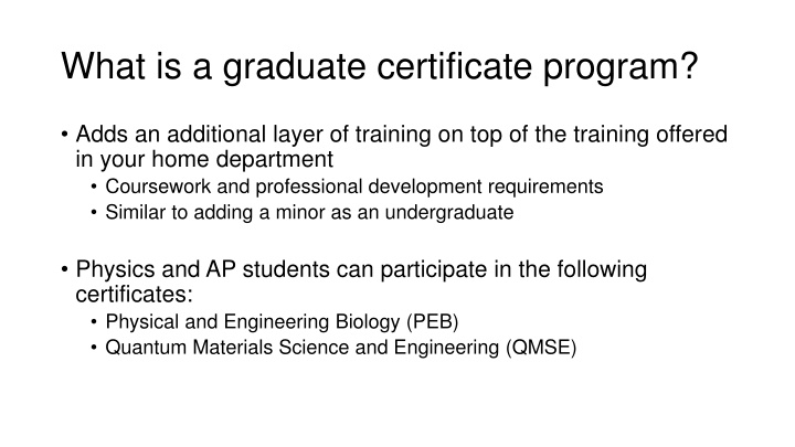 what is a graduate certificate program n.w