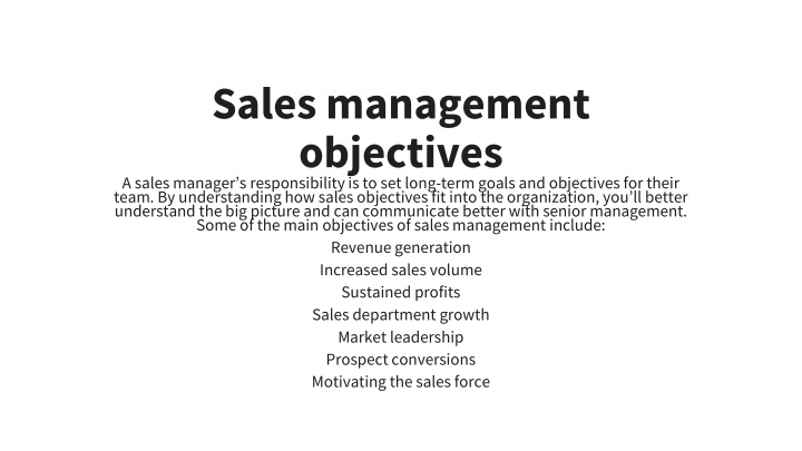 sales management objectives a sales manager n.w