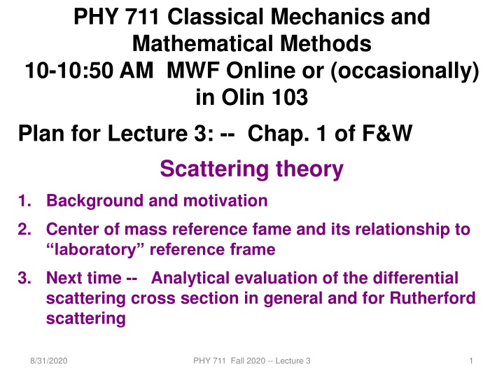 phy 711 classical mechanics and mathematical n.w