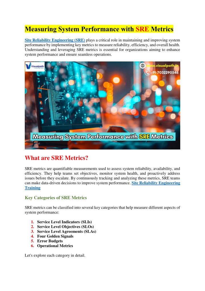 measuring system performance with sre metrics n.w