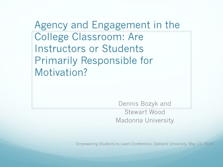 agency and engagement in the college classroom n.w