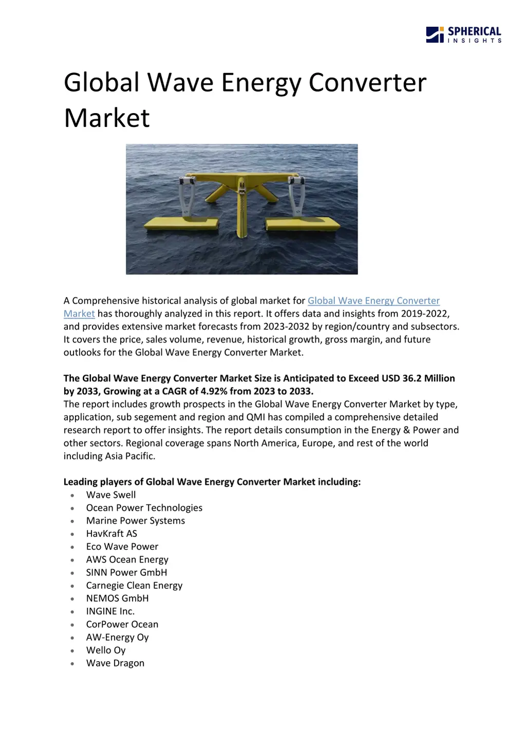 global wave energy converter market n.