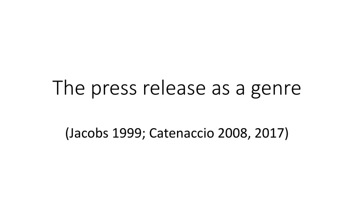 the press release as a genre n.w