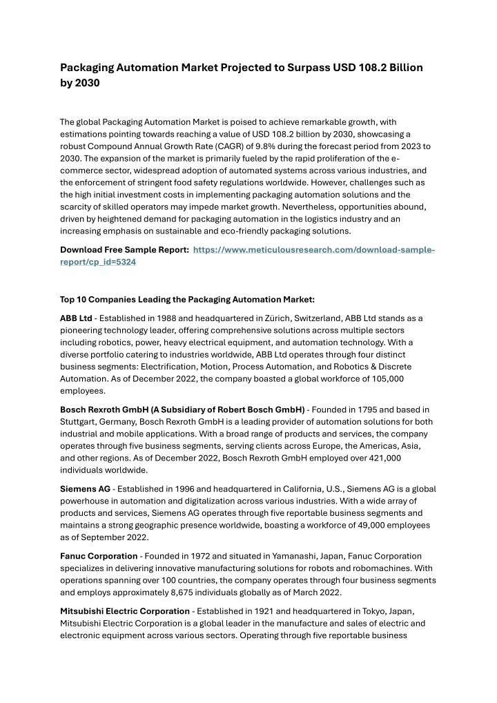 packaging automation market projected to surpass n.w